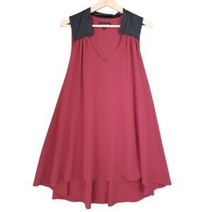 Mary & Mabel Sleeveless Dress Small Burgundy Wine High Low Faux Leather Neckline
